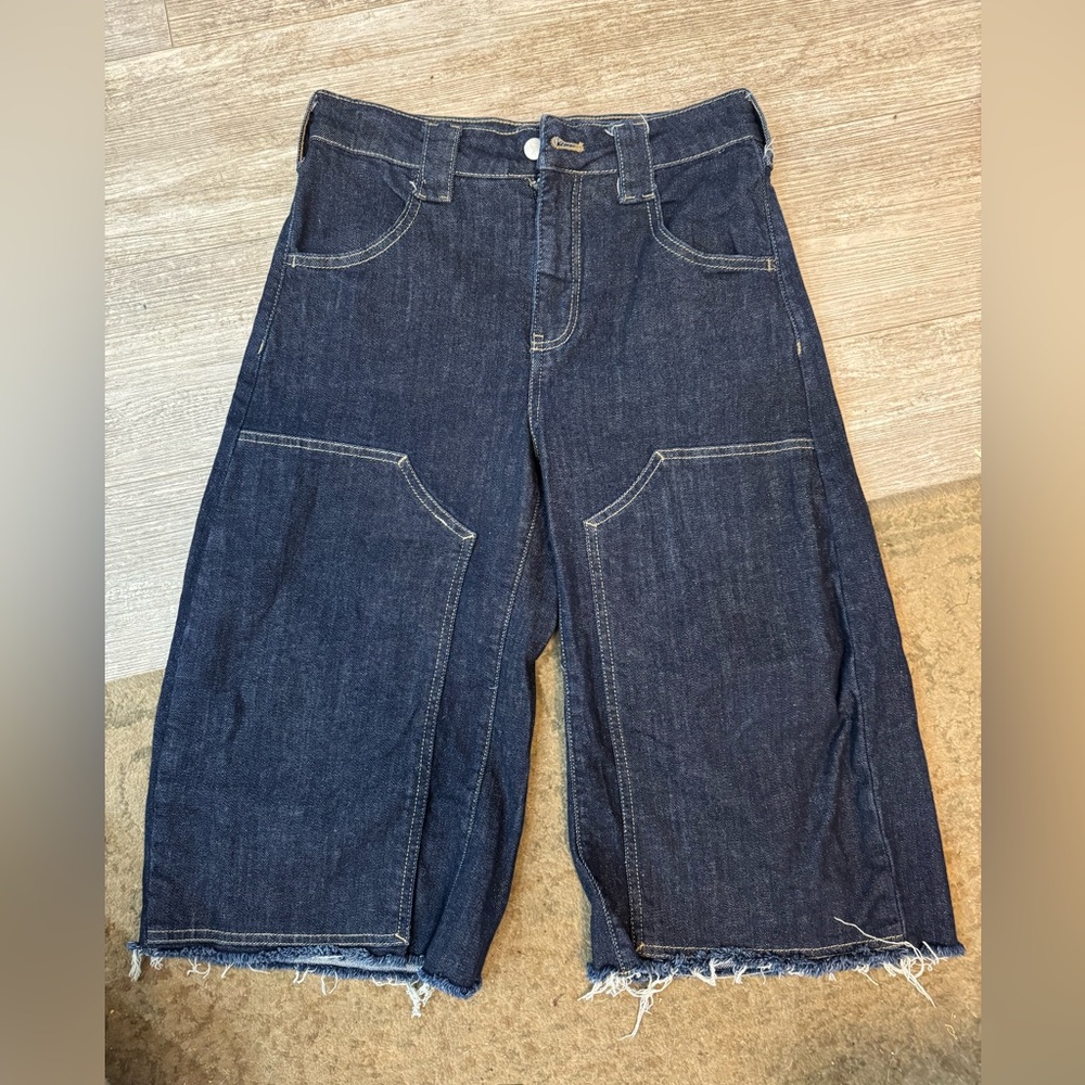 Pilcro Dark Indigo Denim Wide-Leg Crop Shorts - Picture 4 of 4
